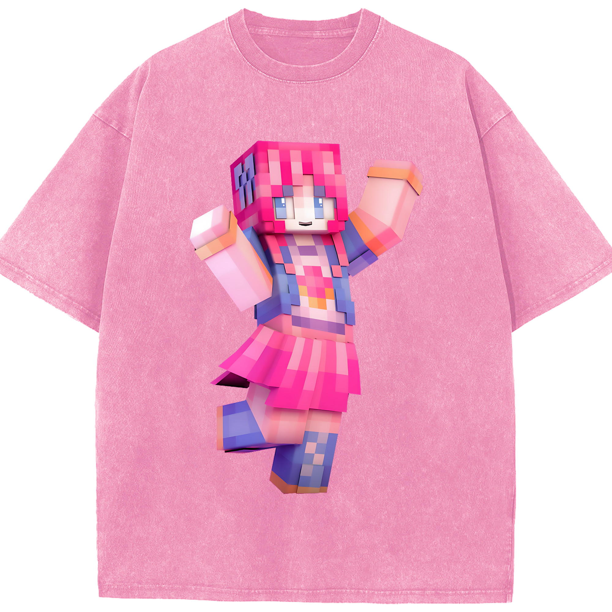 （画像用） マインクラフト ブロックの世界 Minecraft MC Block world 綿100% ヴィンテージ風 半袖Tシャツ（フロントプリント）